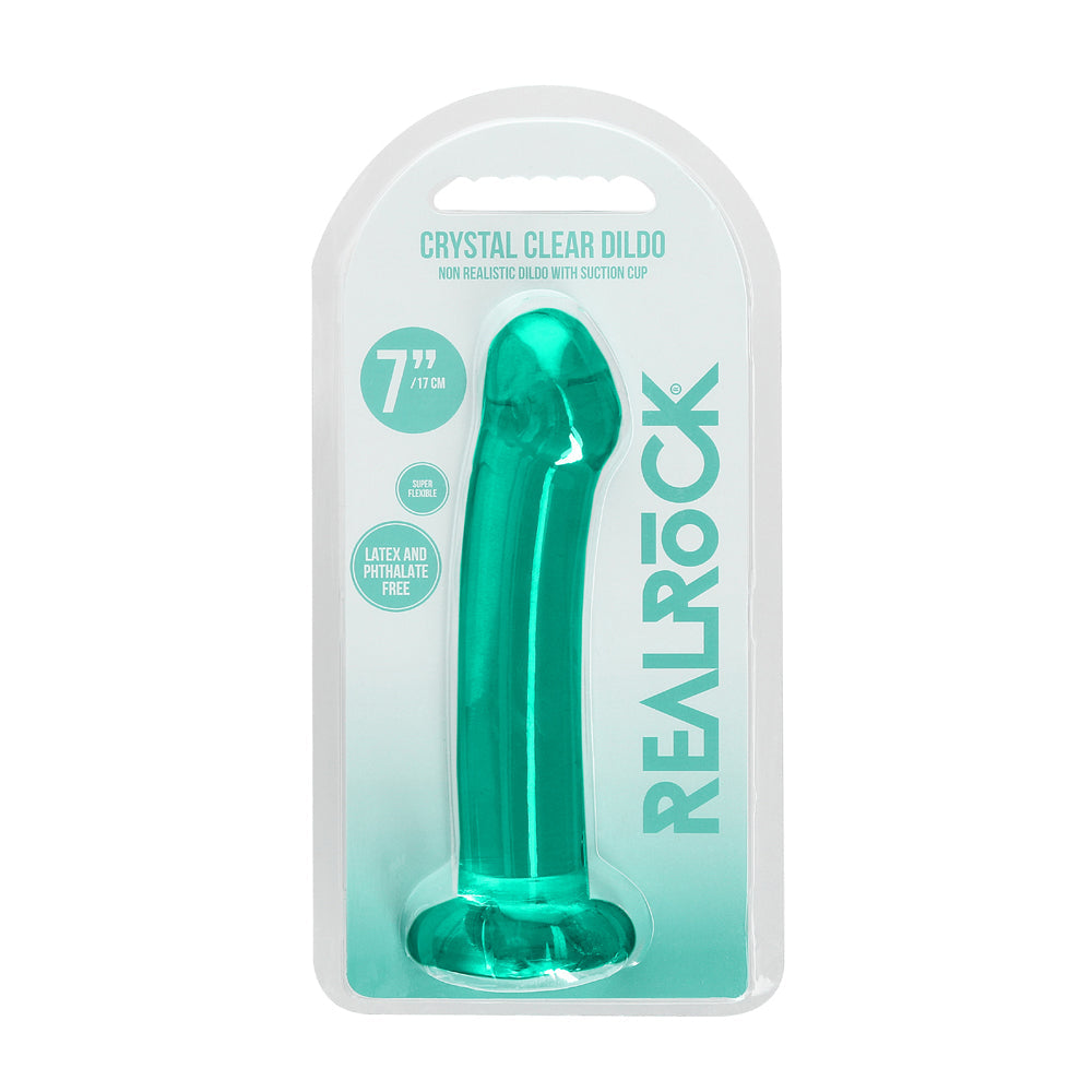 RealRock Crystal Clear Non-Realistic 7 " Dildo With Suction Cup Turquoise