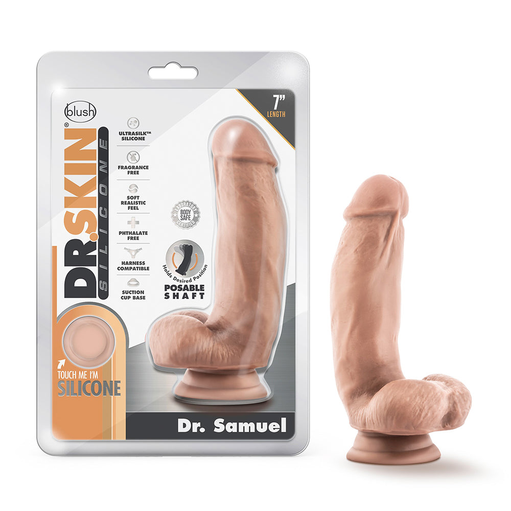Dr. Skin Silicone Dr. Samuel Realistic 7 " Posable Dildo with Balls Beige