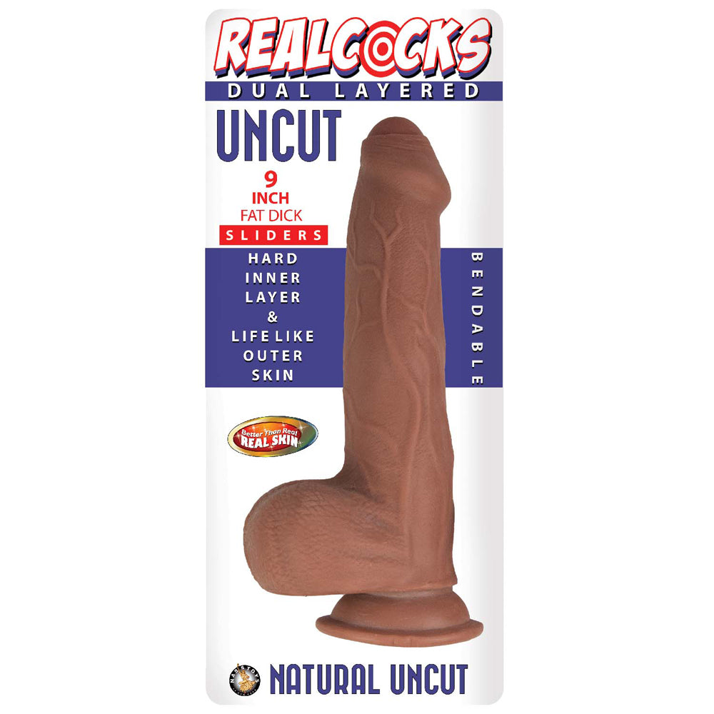 Realcocks Dual Layered Uncut Slider Fat Dick 9 " Brown