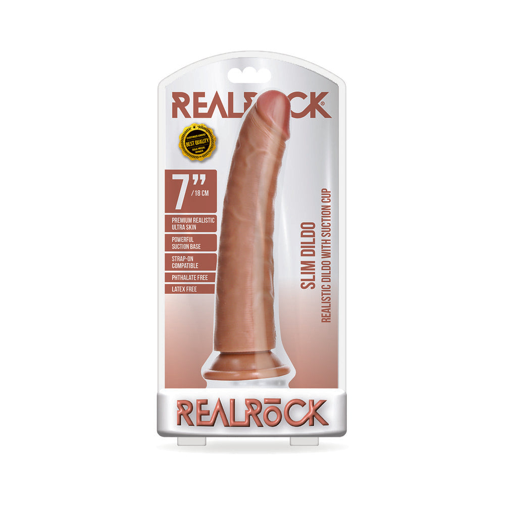 RealRock Realistic 7 " Slim Dildo With Suction Cup Tan