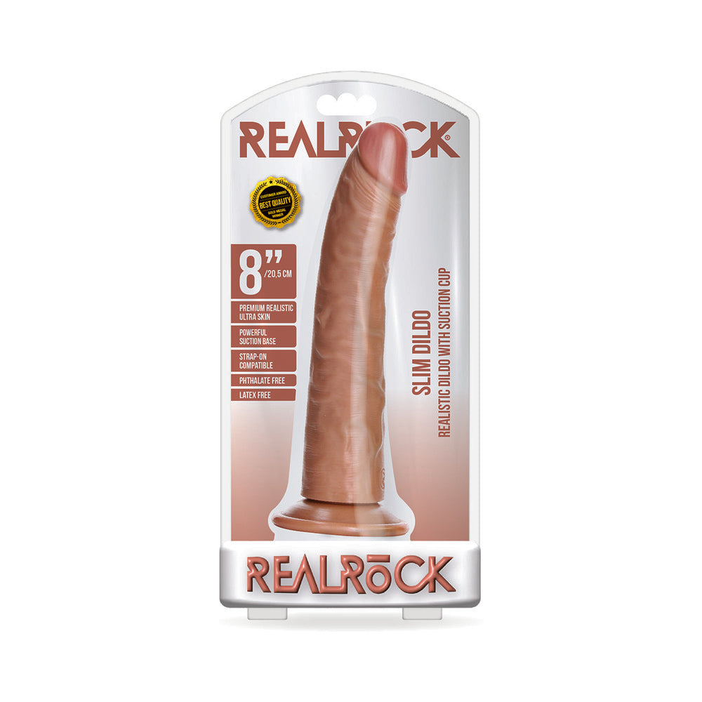 RealRock Realistic 8 " Slim Dildo With Suction Cup Tan