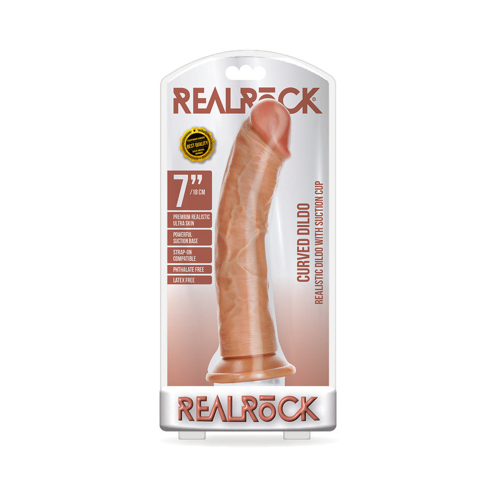 RealRock Realistic 7 " Curved Dildo With Suction Cup Tan