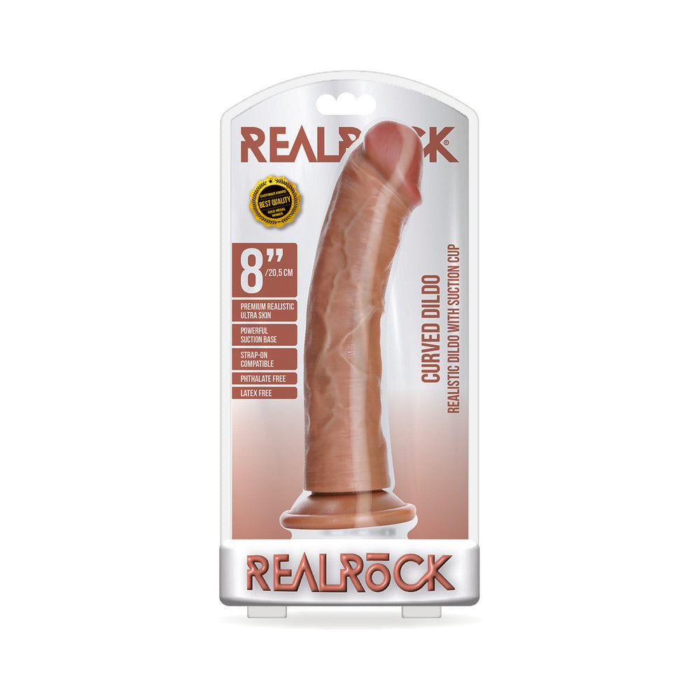 RealRock Realistic 8 " Curved Dildo With Suction Cup Tan
