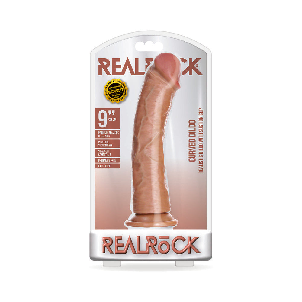 RealRock Realistic 9 " Curved Dildo With Suction Cup Tan