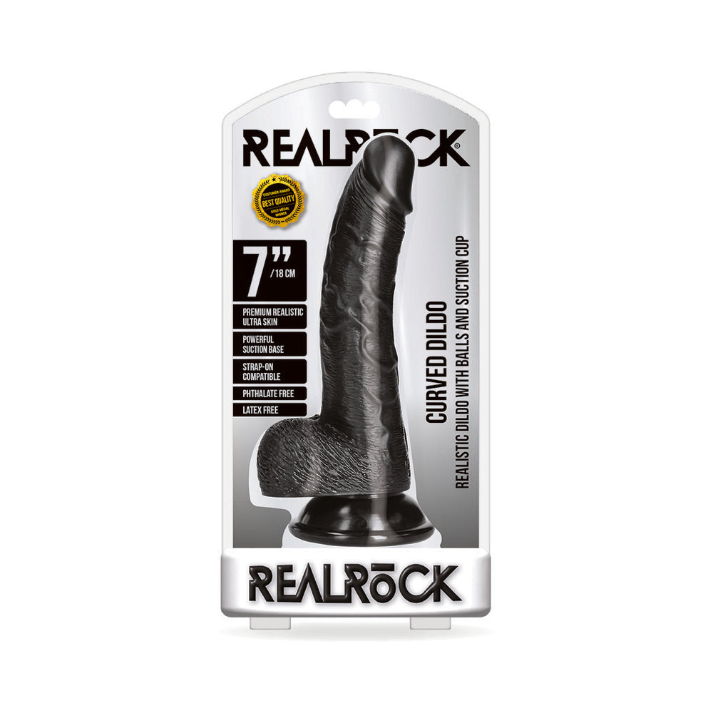 RealRock Realistic 7 " Curved Dildo With Balls and Suction Cup Black