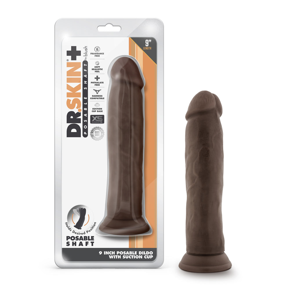 Dr. Skin Plus Thick 9 " Triple Density Posable Dildo Brown