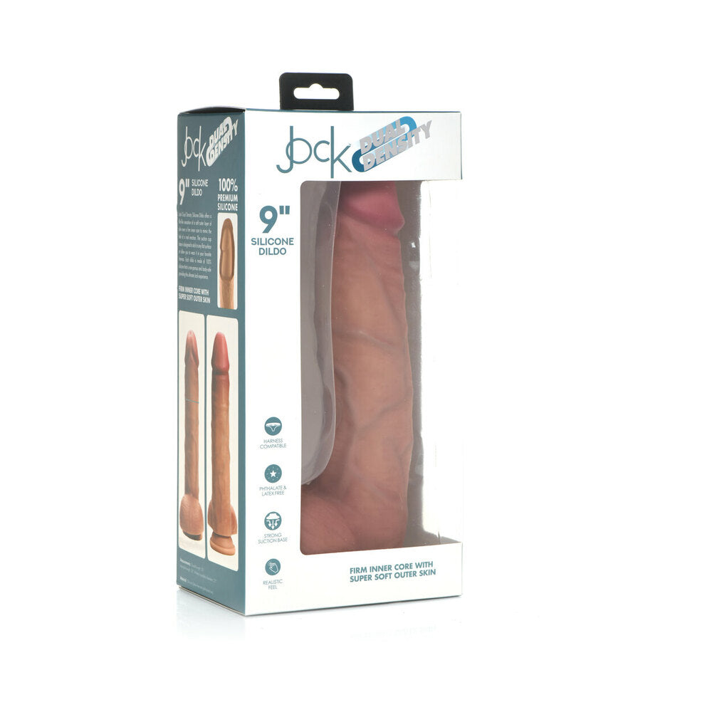 Curve Toys Jock Dual Density 9 " Silicone Dildo with Balls & Suction Cup Light