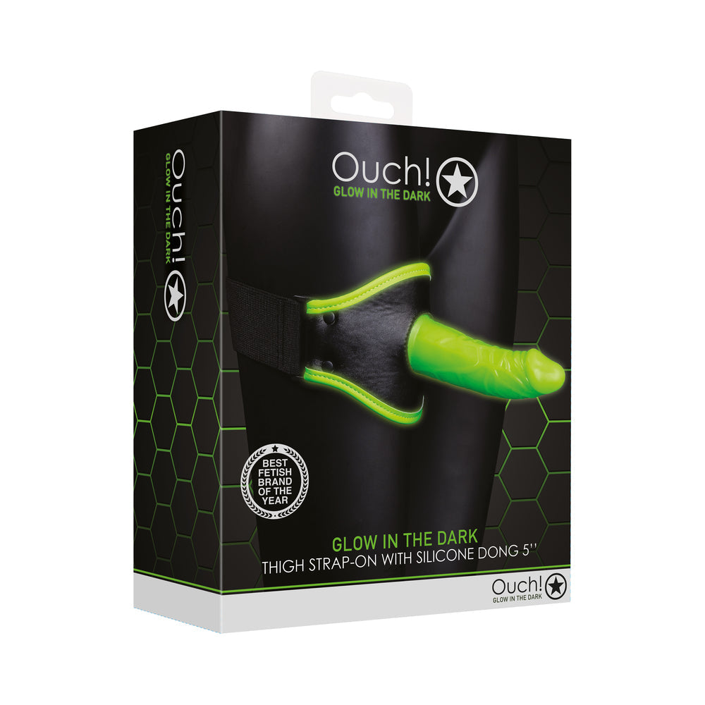 Ouch! Glow in the Dark Thigh Strap-On Harness With 5 " Silicone Dildo Neon Green