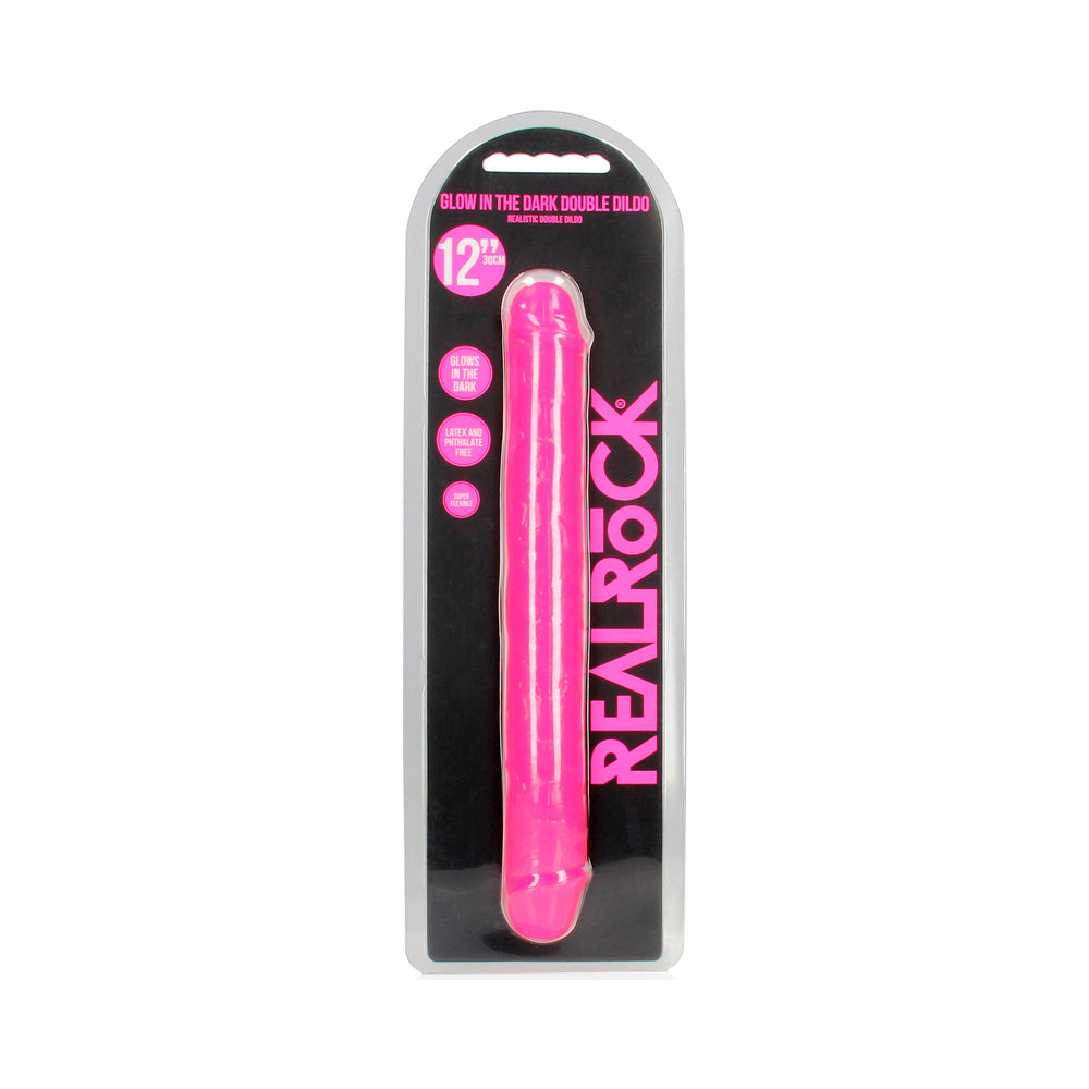 RealRock Glow in the Dark Double Dong 12 " Dual-Ended Dildo Neon Pink