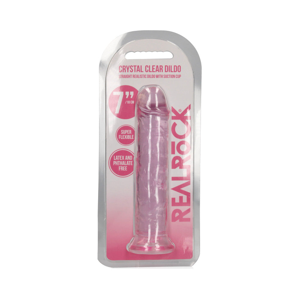 RealRock Crystal Clear Straight 7 " Dildo Without Balls Pink