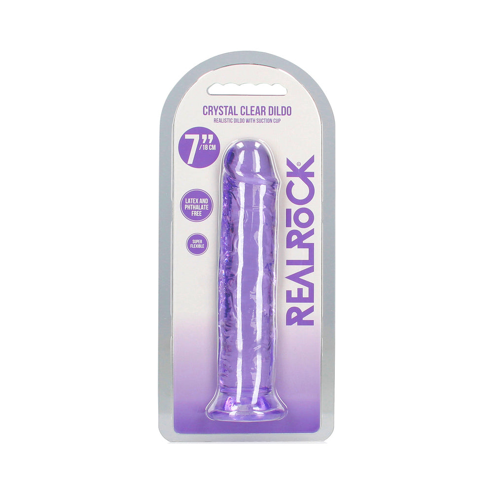 RealRock Crystal Clear Straight 7 " Dildo Without Balls Purple