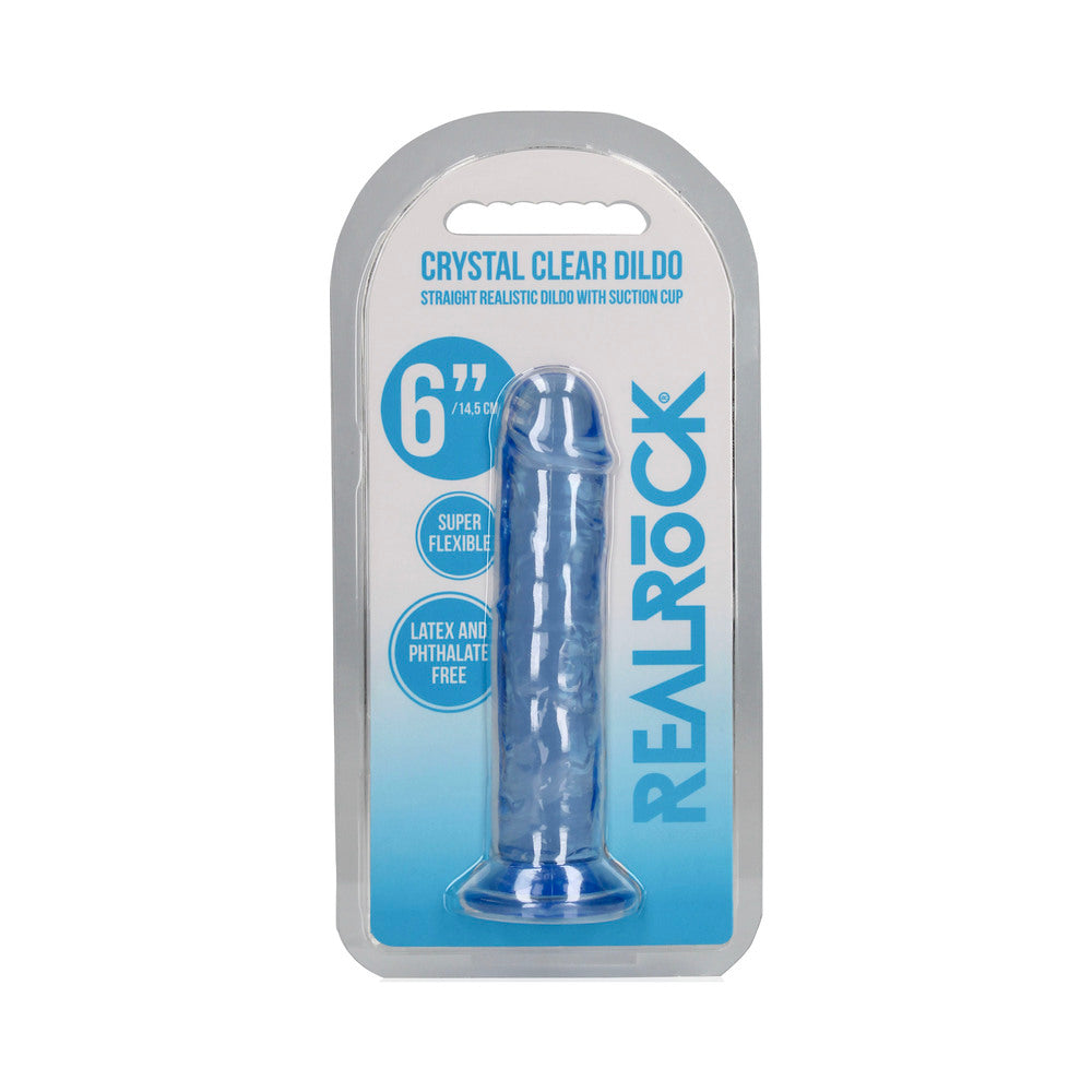 RealRock Crystal Clear Straight 6 " Dildo Without Balls Blue