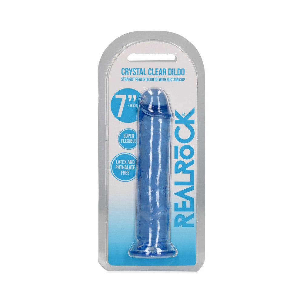 RealRock Crystal Clear Straight 7 " Dildo Without Balls Blue