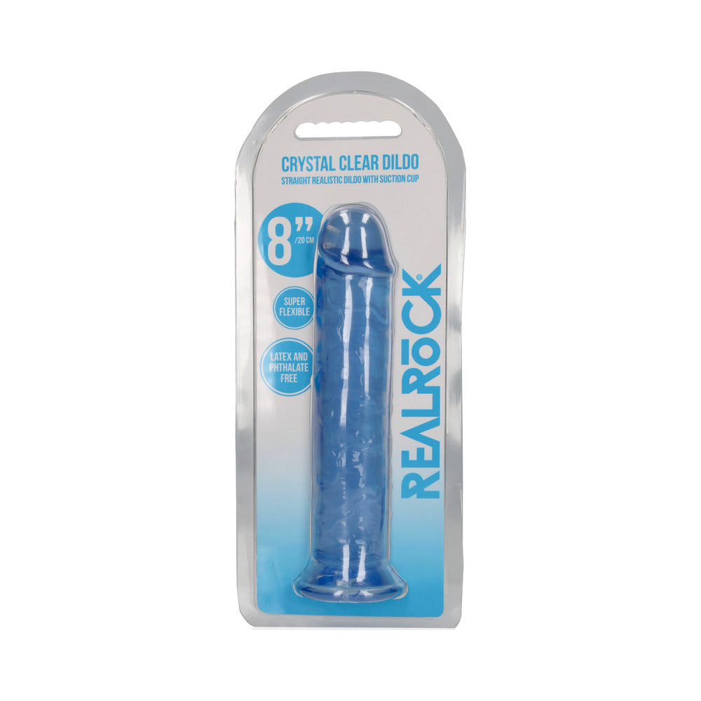 RealRock Crystal Clear Straight 8 " Dildo Without Balls Blue