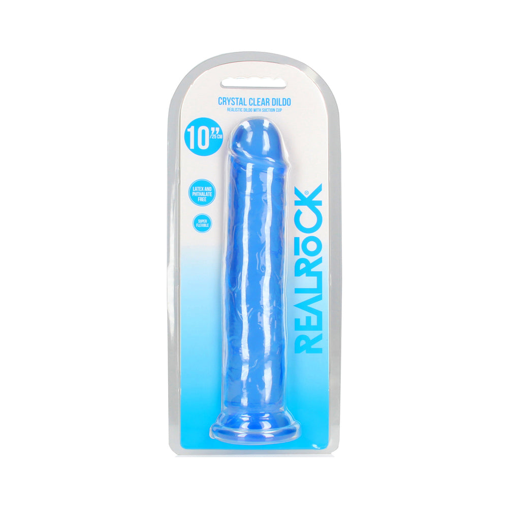 RealRock Crystal Clear Straight 10 " Dildo Without Balls Blue