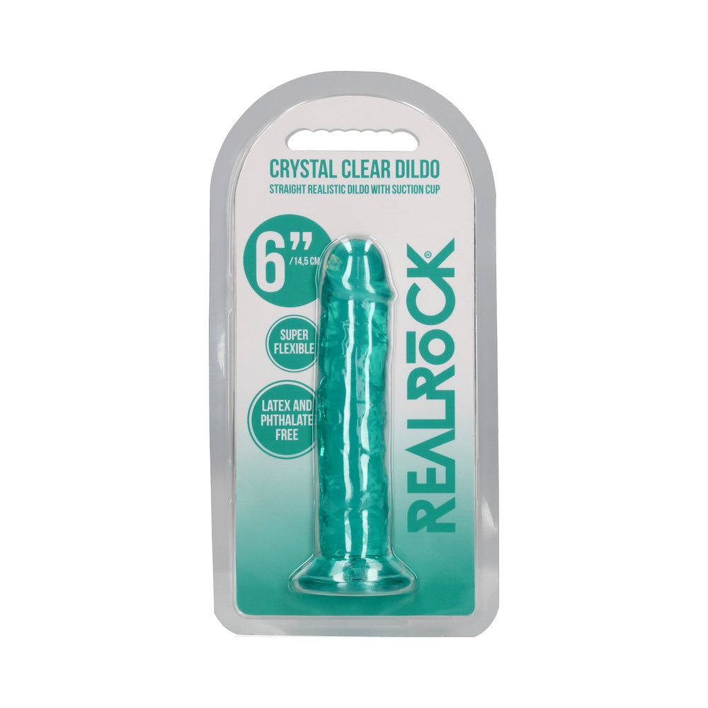 RealRock Crystal Clear Straight 6 " Dildo Without Balls Turquoise