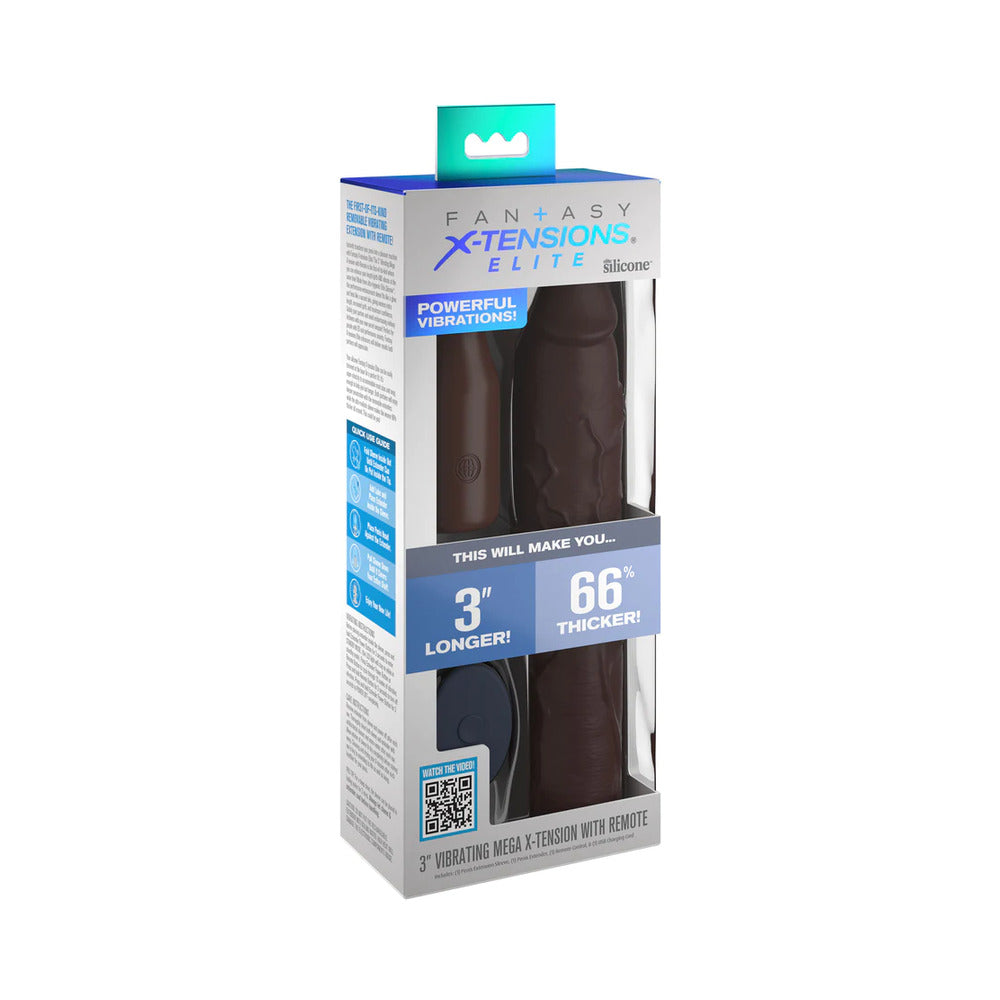 Fantasy X-tensions Elite 9 " Silicone Mega Extension Sleeve 3 " Vibrating Brown