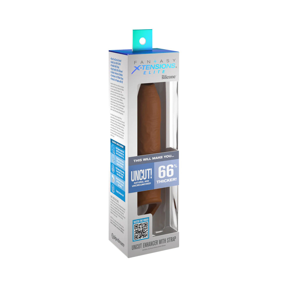 Fantasy X-tensions Elite Uncut 7 " Open-Ended Silicone Enhancement Sleeve with Strap Tan