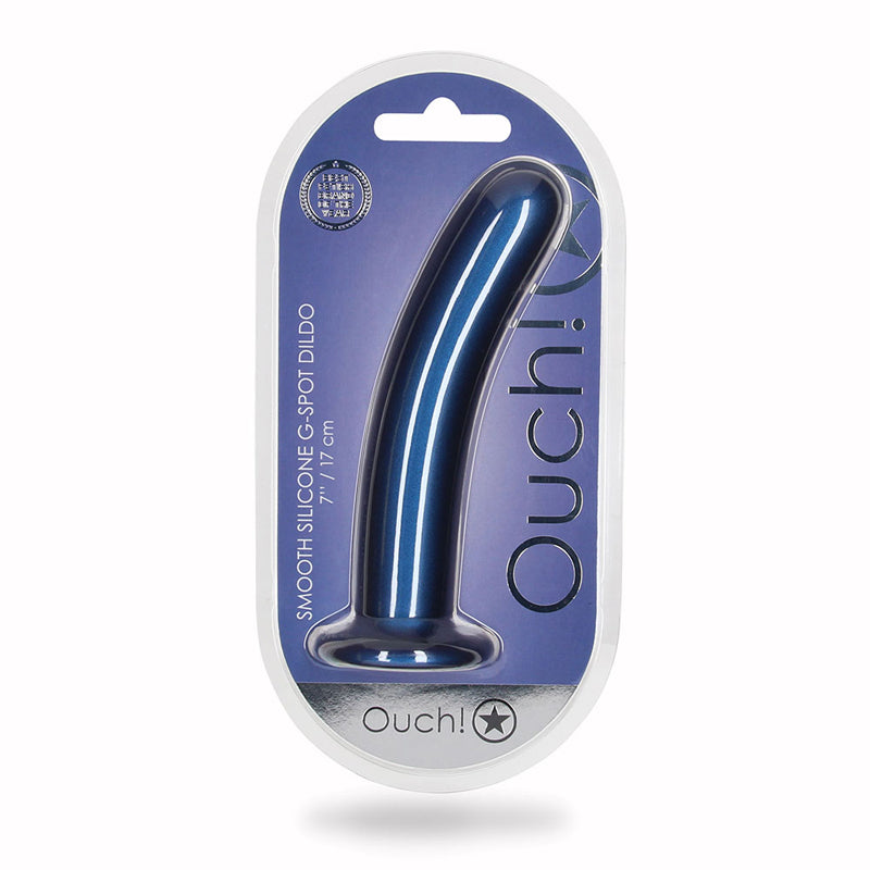 Ouch! Smooth Silicone 7 " G-Spot Dildo Metallic Blue