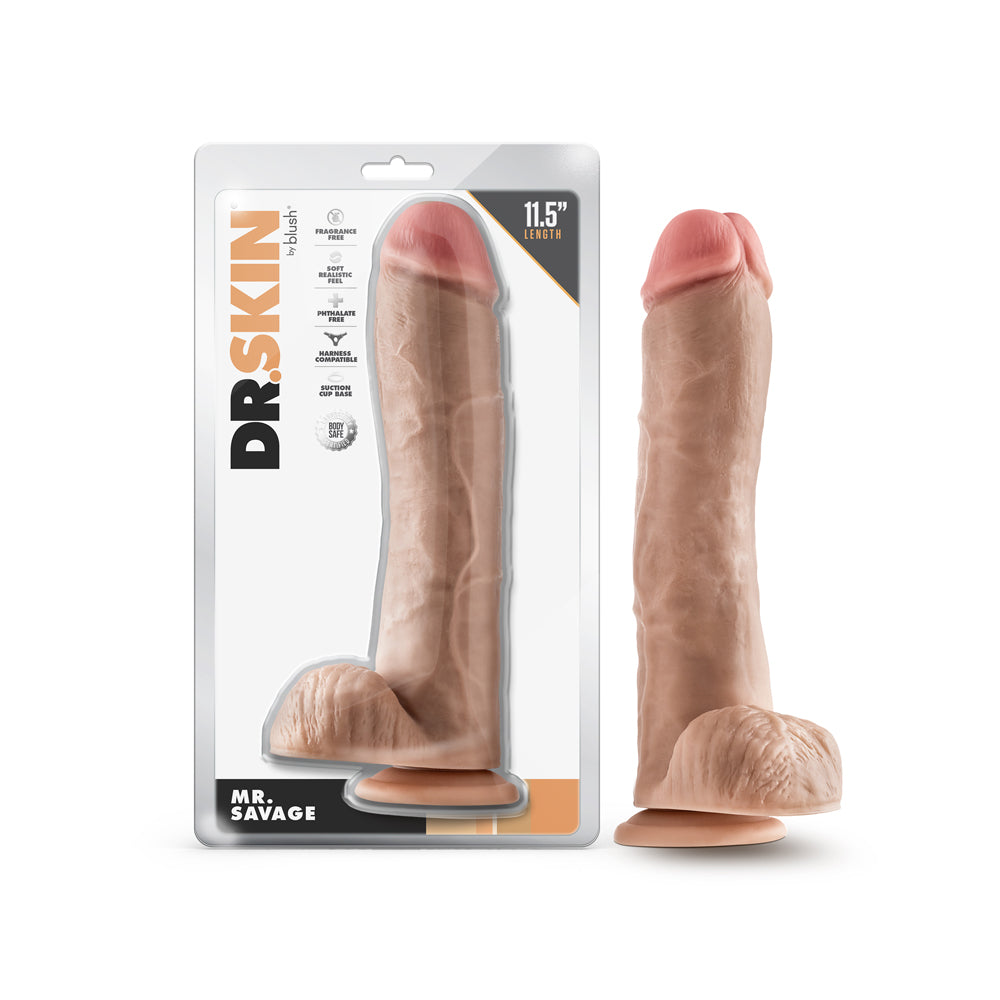 Dr. Skin Mr. Savage Realistic 11.5 " Dildo with Balls Beige