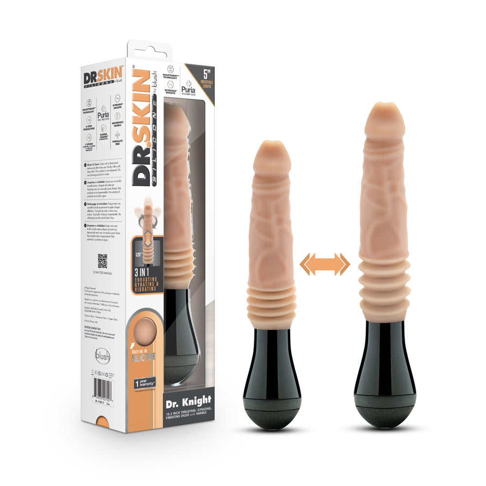 Dr. Skin Silicone Dr. Knight 10.5 " Thrusting, Gyrating & Vibrating Dildo with Handle Beige