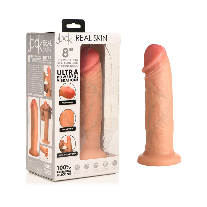 Jock Real Skin Vibrating Silicone Dildo 8 " Light