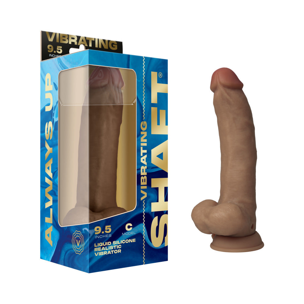 Shaft Vibrating Model C: 9.5 " Dual Density Silicone Dildo Oak