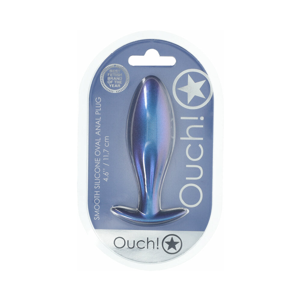 Ouch! Smooth Silicone Oval Anal Plug 4.6 " Metallic Blue