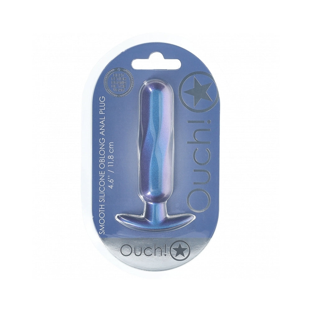 Ouch! Smooth Silicone Oblong Anal Plug 4.6 " Metallic Blue