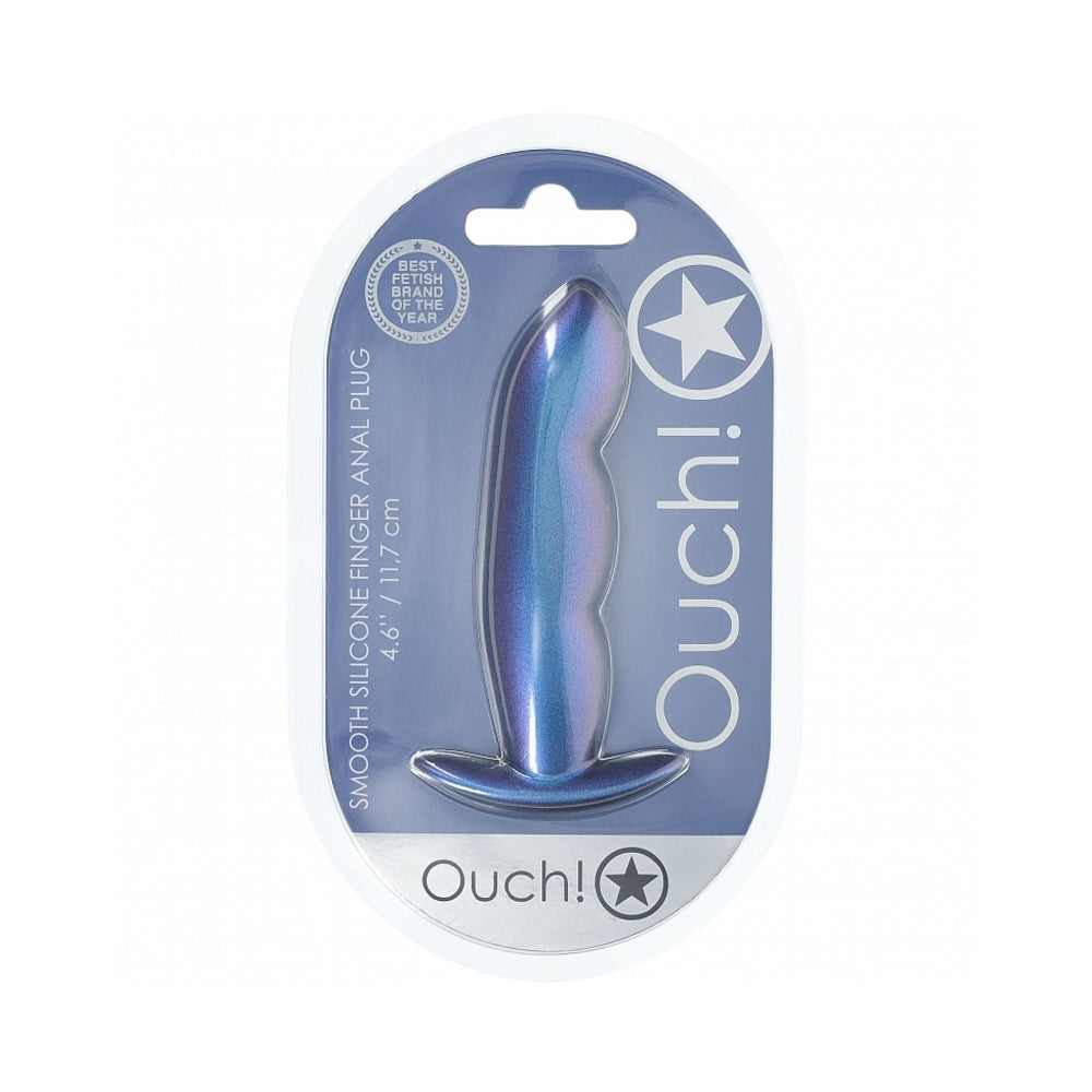 Ouch! Smooth Silicone Finger Anal Plug 4.6 " Metallic Blue