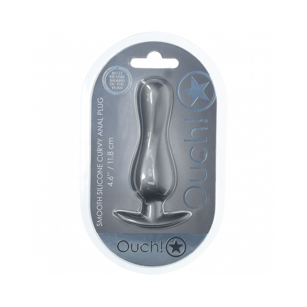 Ouch! Smooth Silicone Curvy Anal Plug 4.6 " Gun Metal