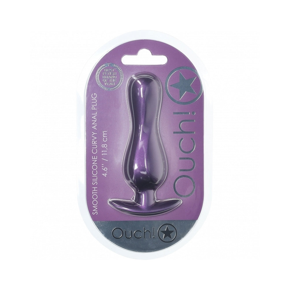Ouch! Smooth Silicone Curvy Anal Plug 4.6 " Metallic Purple