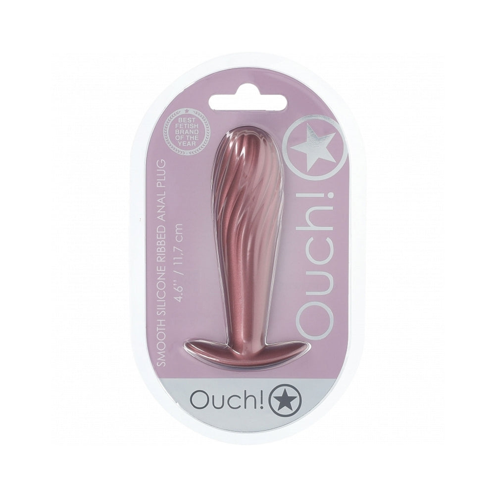 Ouch! Smooth Silicone Ribbed Anal Plug 4.6 " Rose Gold