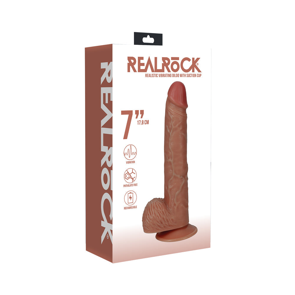 RealRock 7 " Vibrating Cock with Balls Regular Straight Tan