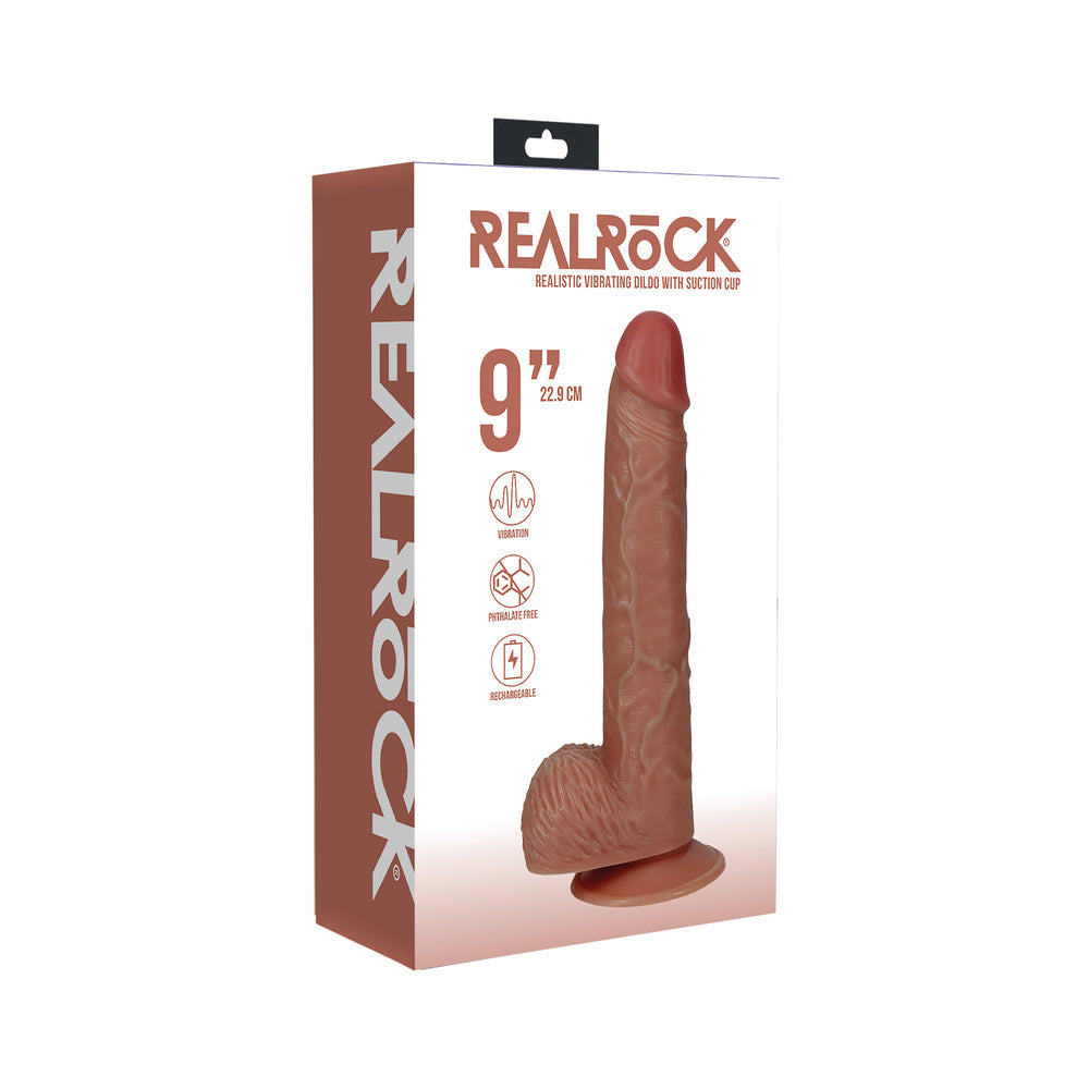 RealRock 9 " Vibrating Cock with Balls Regular Straight Tan