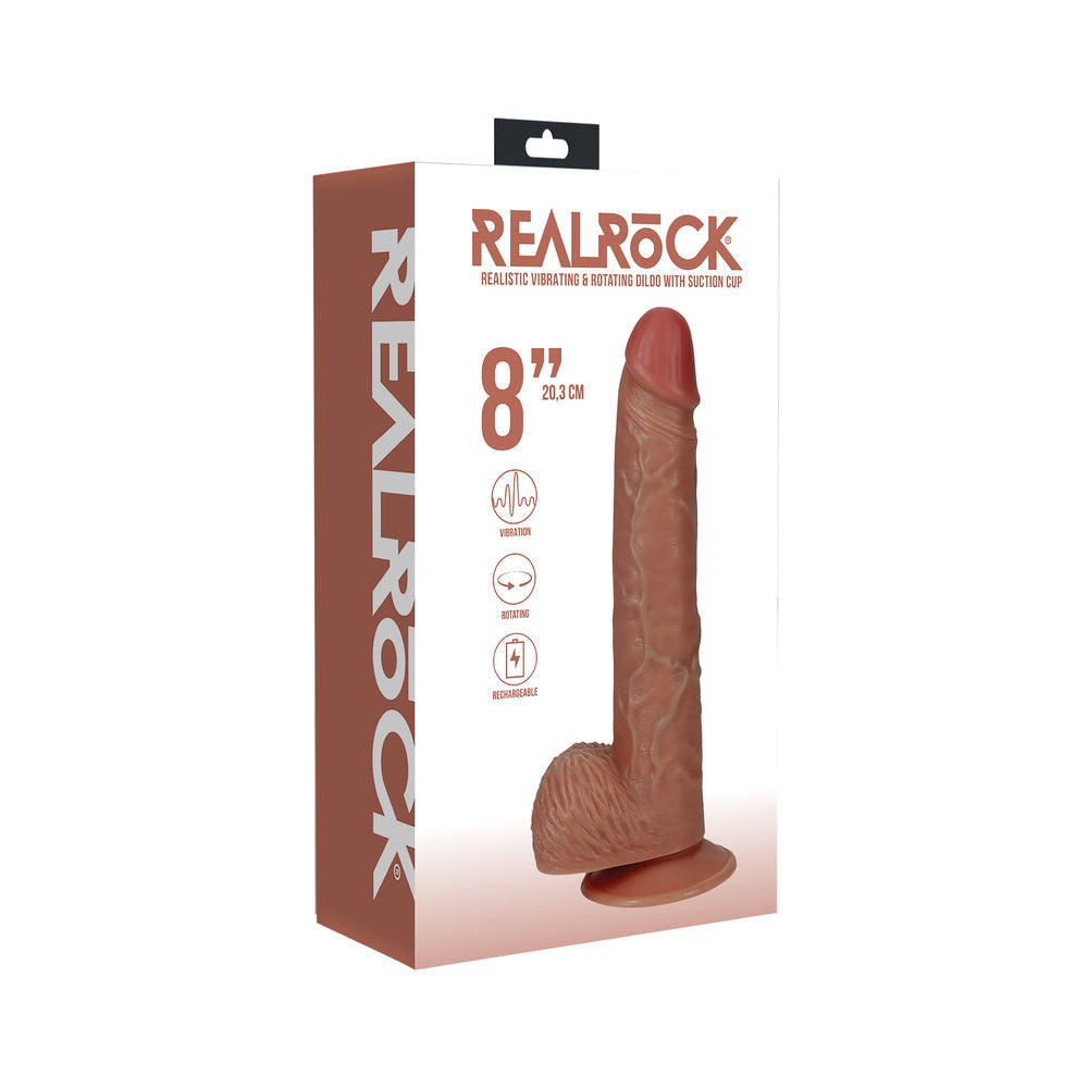RealRock 8 " Vibrating and Rotating Cock with Balls Regular Straight Tan