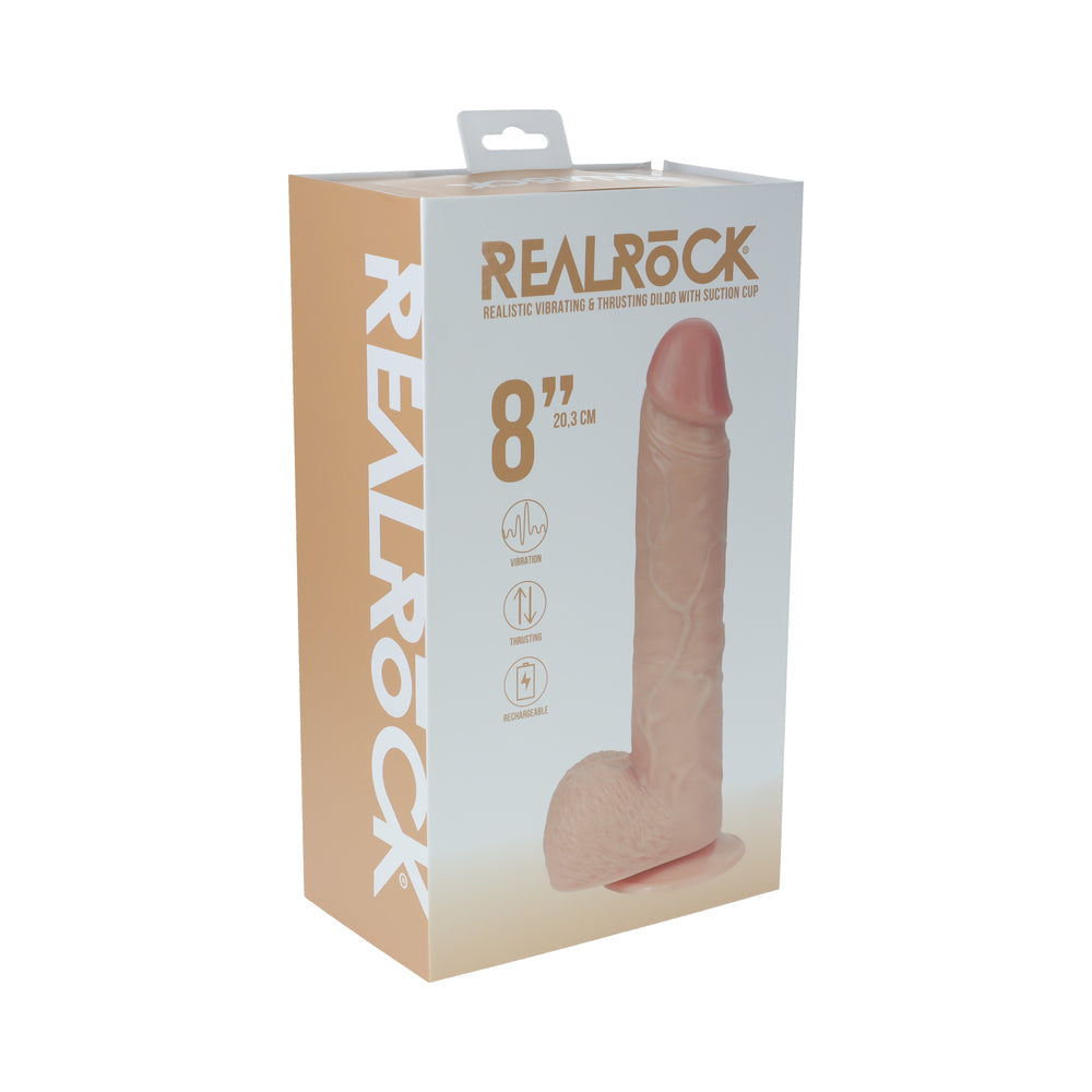 RealRock 8 " Vibrating and Thrusting Cock with Balls Regular Straight Beige