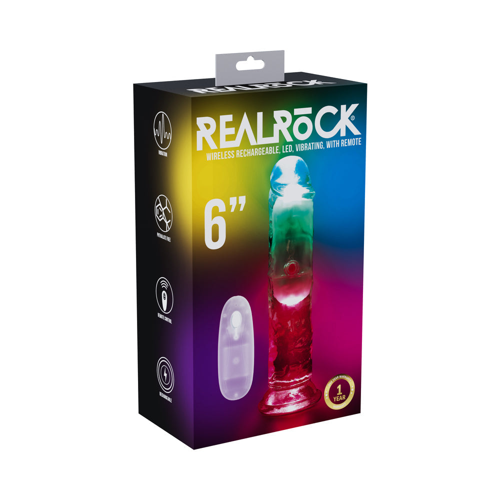 RealRock Wireless Rechargeable Remote Control LED Vibrating 6 " Dildo Clear