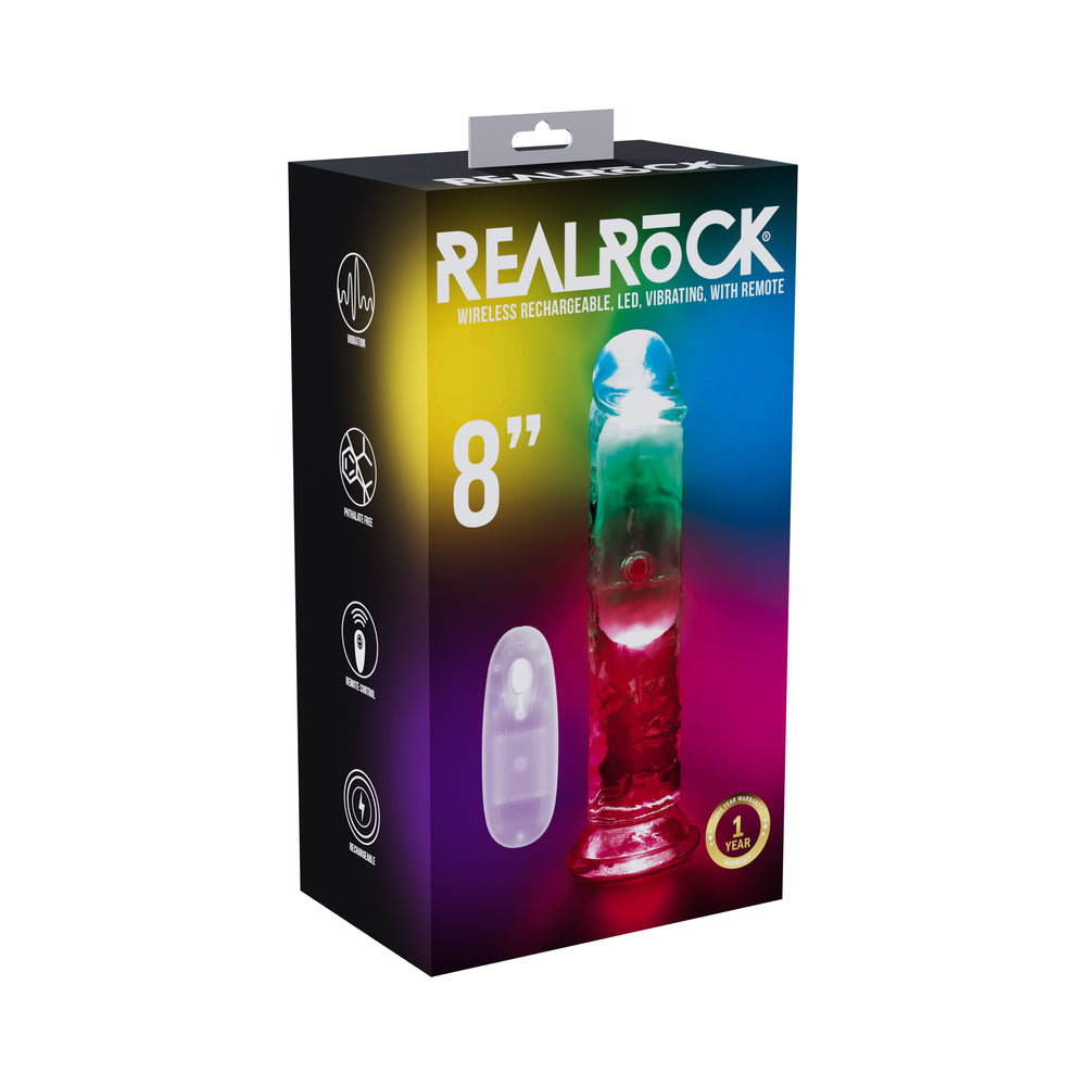 RealRock Wireless Rechargeable Remote Control LED Vibrating 8 " Dildo Clear