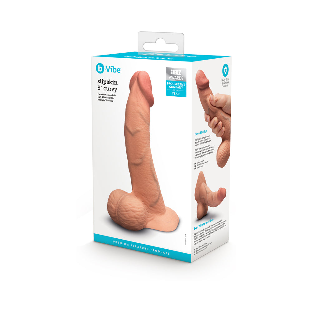 b-Vibe Slipskin Realistic Silicone Dildo 8 " Curved Mocha