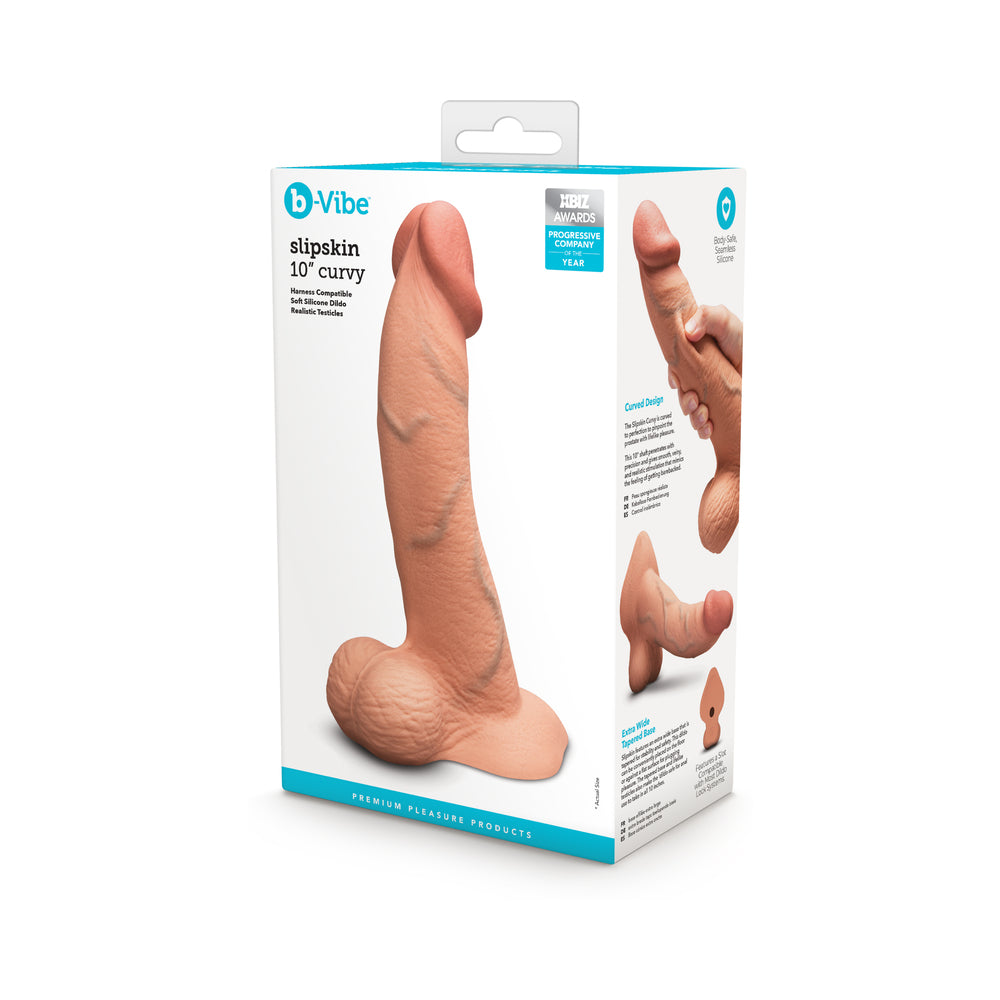 b-Vibe Slipskin Realistic Silicone Dildo 10 " Curved Mocha