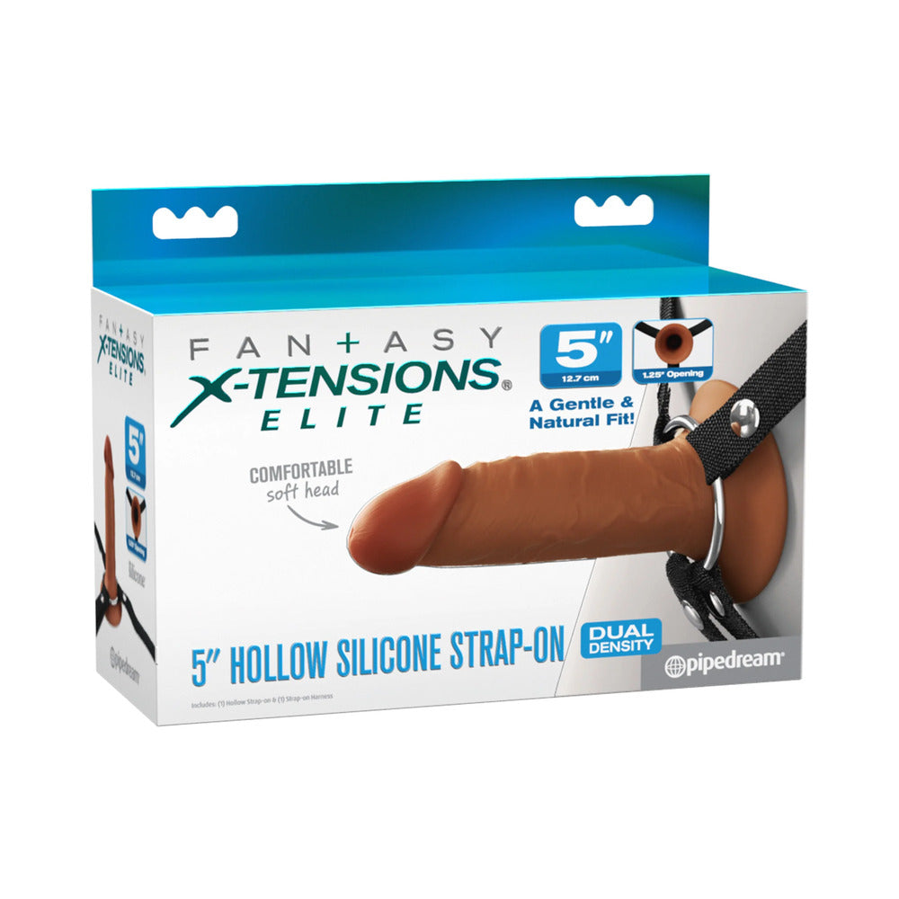 Fantasy X-Tensions Elite Silicone Hollow Strap-On Dual Density 5 " Brown
