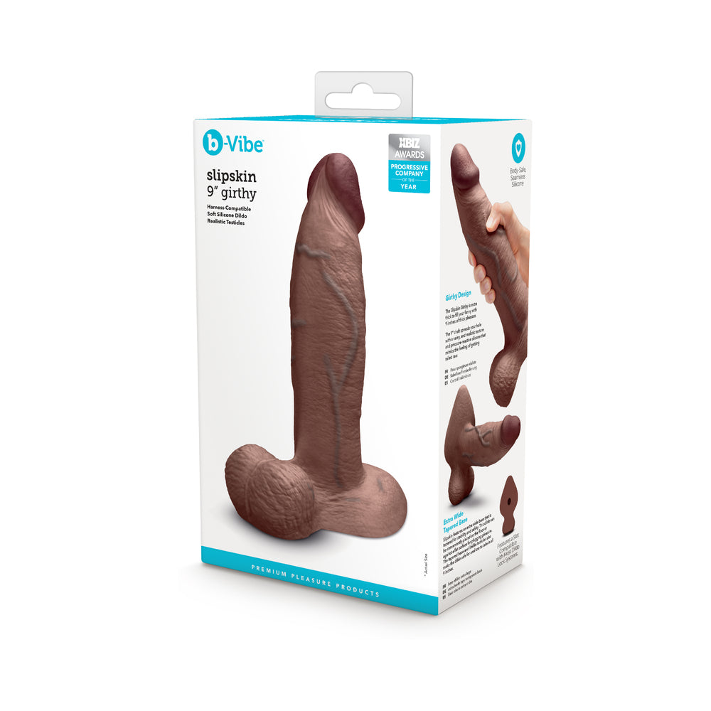 b-Vibe Slipskin Realistic Silicone Dildo 9 " Girthy Brown