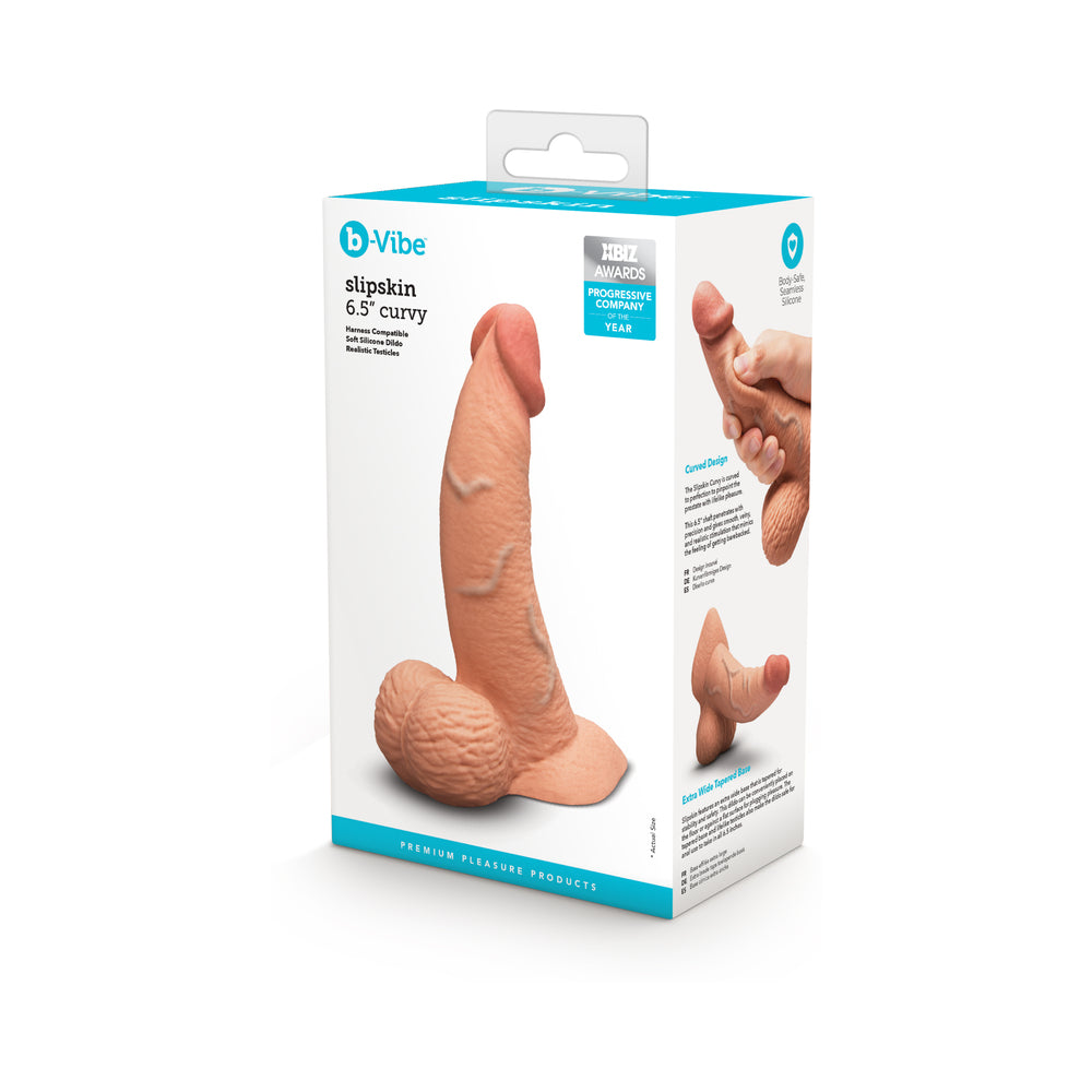 b-Vibe Slipskin Realistic Silicone Dildo 6.5 " Curved Mocha