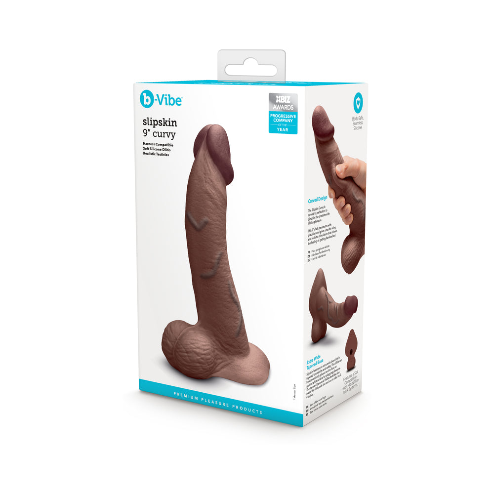 b-Vibe Slipskin Realistic Silicone Dildo 9 " Curved Brown