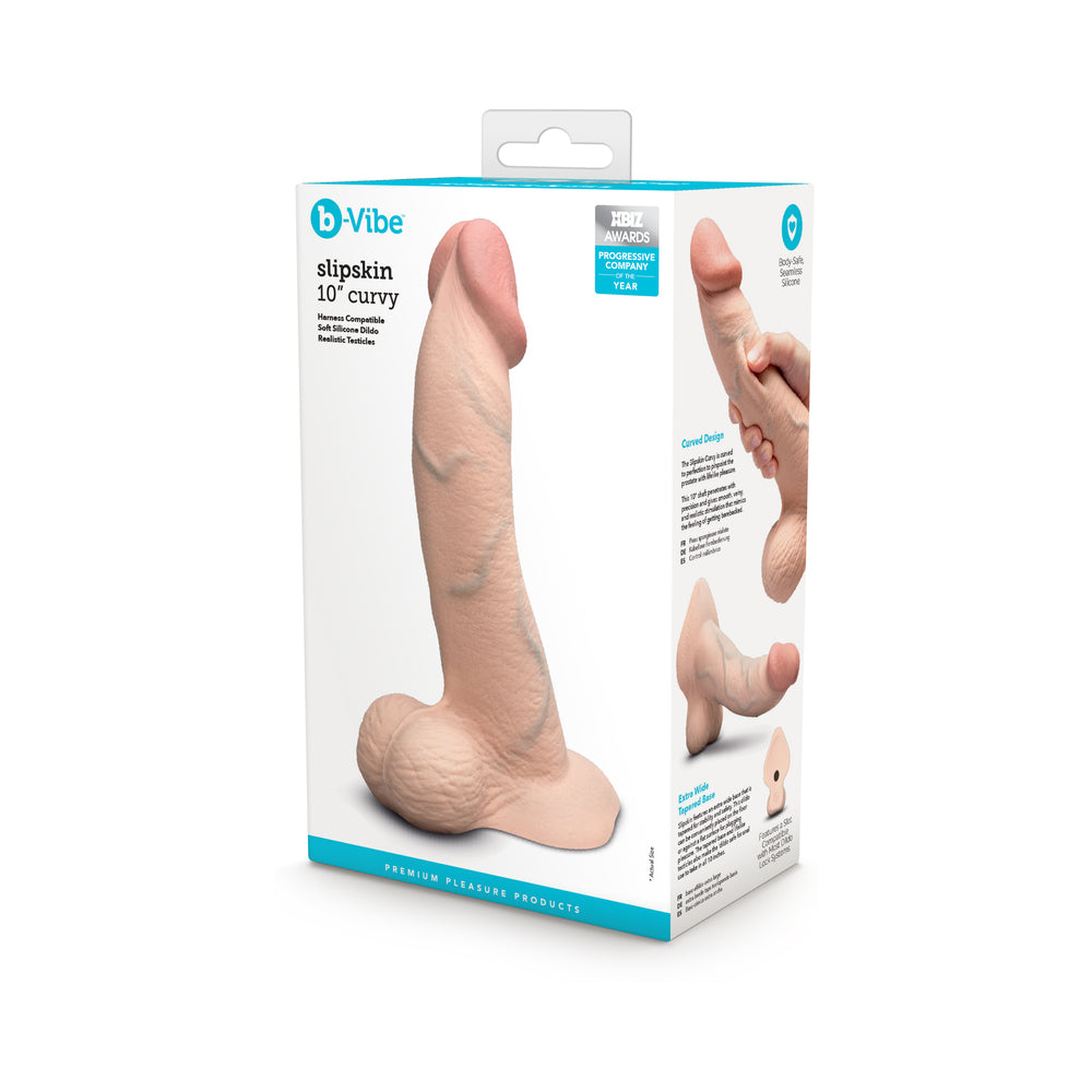 b-Vibe Slipskin Realistic Silicone Dildo 10 " Curved Cream
