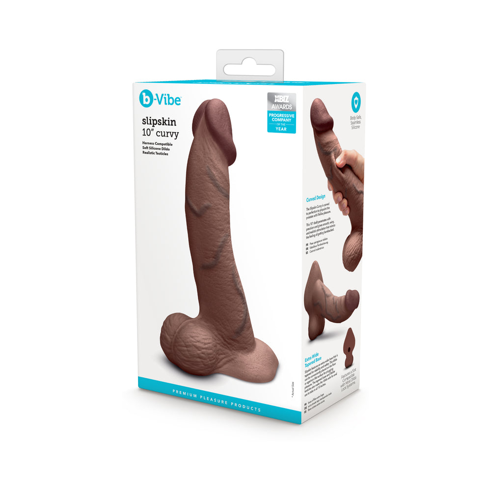 b-Vibe Slipskin Realistic Silicone Dildo 10 " Curved Brown