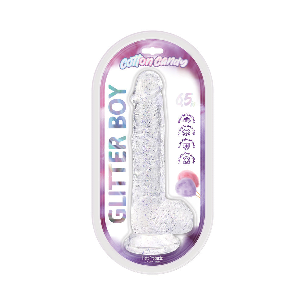 Cotton Candy Glitter Boy Jelly Glitter Dildo 6.5 " Clear