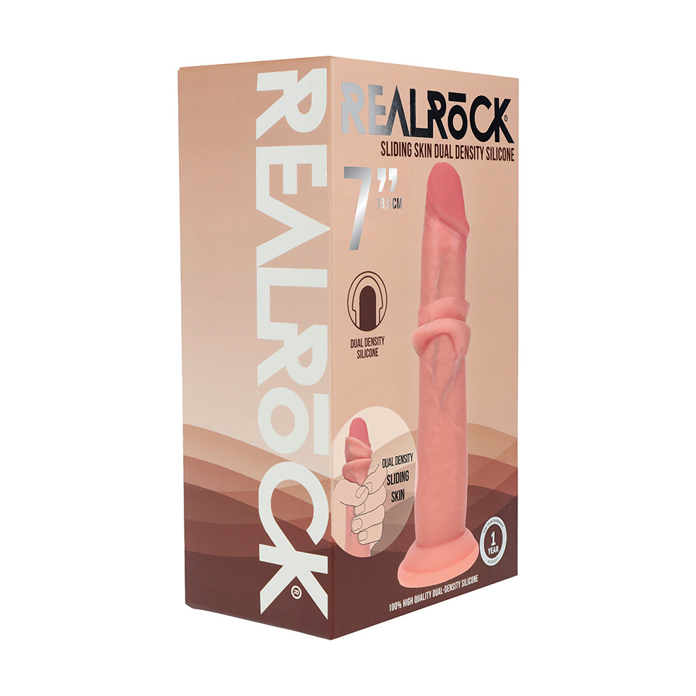 Realrock Sliding Skin Dual Density Silicone Dildo 7 " Beige