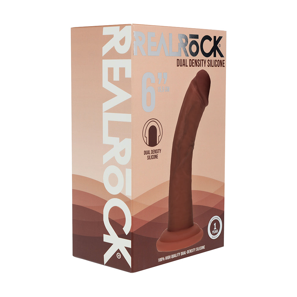 Realrock Dual Density Silicone Realistic Curved Dildo 6 " Brown